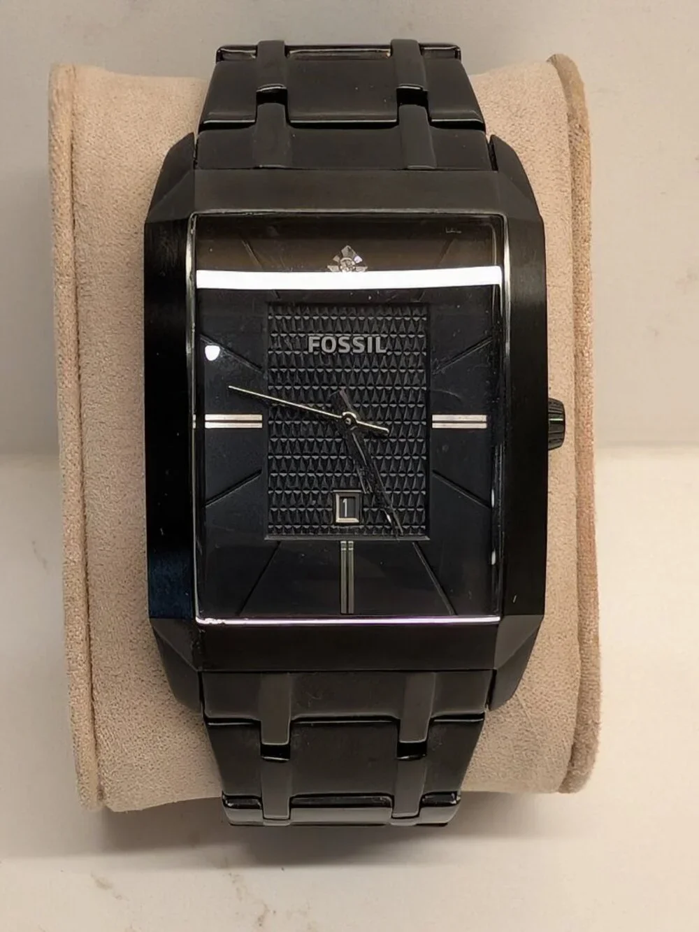 Fossil FS-4410 Men’s Black Stainless Steel Rectangular Watch Date